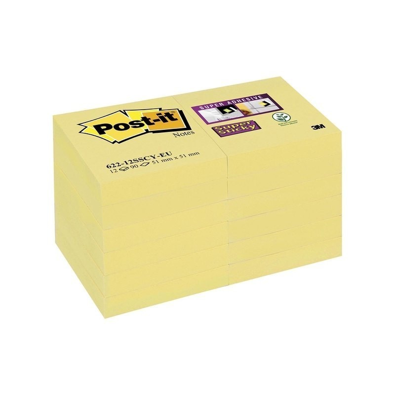 BLOC DE NOTAS ADHESIVAS AMARILLO POST-IT SUPER STICKY 47,6X47,6MM