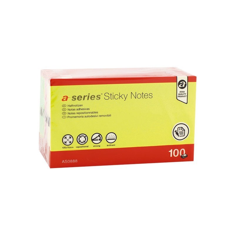 BLOC DE NOTAS ADHESIVAS FLUORESCENTES A-SERIES 125X75MM