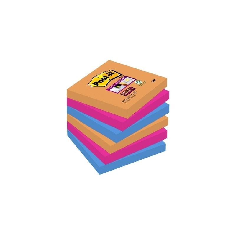 BLOC DE NOTAS ADHESIVAS POST-IT SUPER STICKY COLORES BANGKOK 47,6X47,6MM PACK DE 12