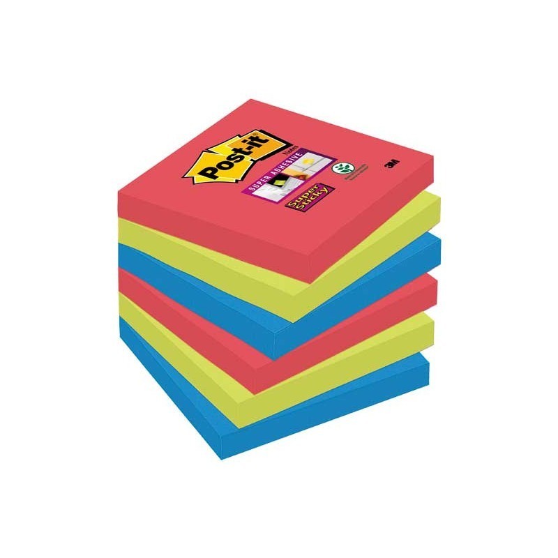 BLOC DE NOTAS ADHESIVAS POST-IT SUPER STICKY COLORES BORA BORA 47,6X47,6MM