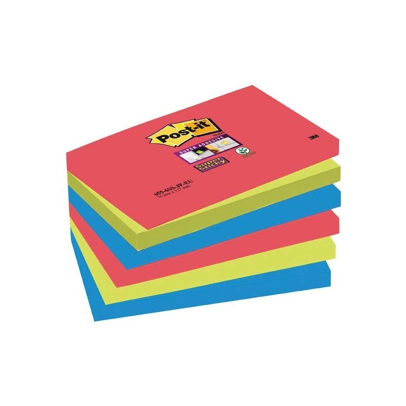 BLOC DE NOTAS ADHESIVAS POST-IT SUPER STICKY COLORES BORA BORA 76X127MM