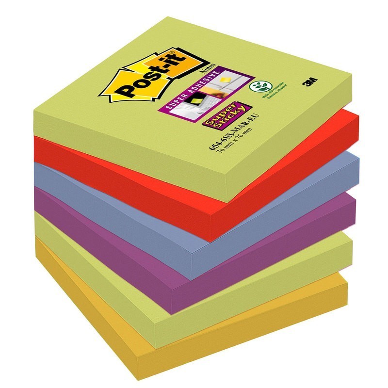 BLOC DE NOTAS ADHESIVAS POST-IT SUPER STICKY COLORES MARRAKESH 76X76MM MONOCOLOR VERDE ESPARRAGO