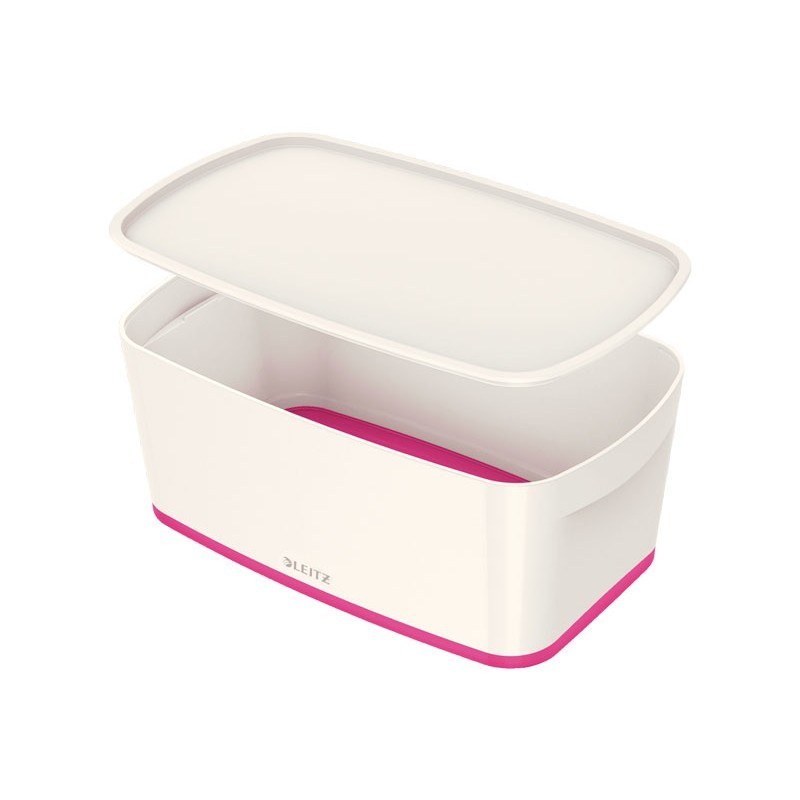 CAJA DE ALMACENAMIENTO CON TAPA LEITZ MYBOX BLANCO/FUCSIA METALIZADO PEQUEÃ‘A