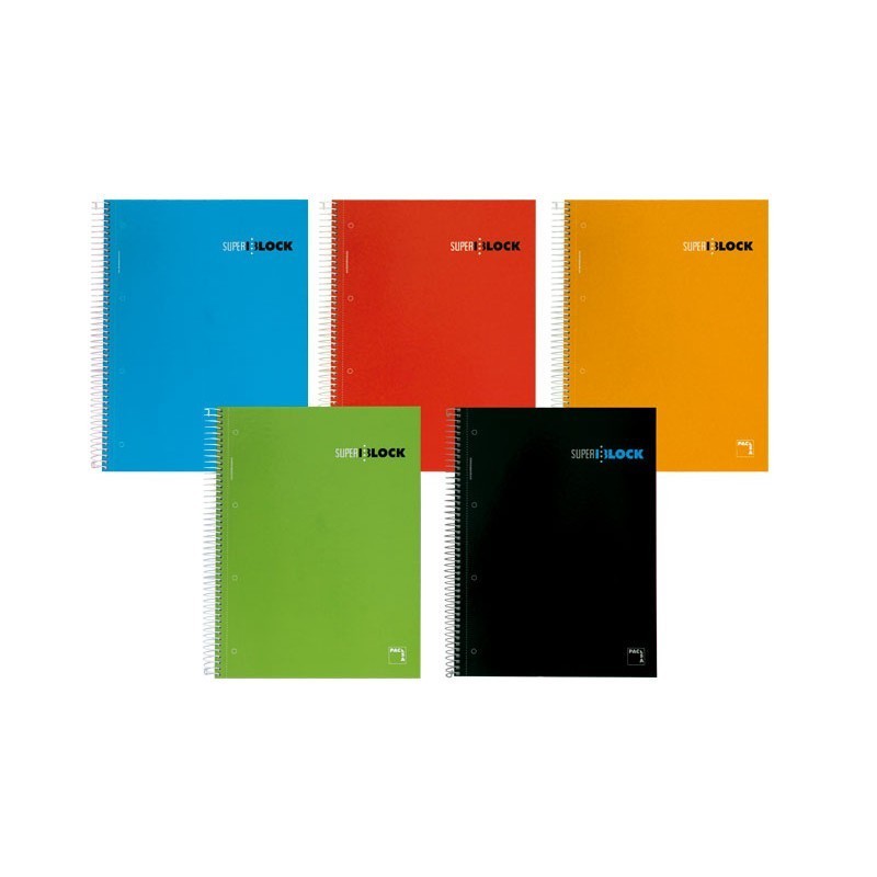 CUADERNO ESPIRAL MICROPERFORADO TAPA DURA 160 HOJAS PACSA A4 CUBIERTA COLOR