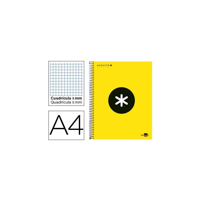 CUADERNO ESPIRAL MICROPERFORADO TAPA FORRADA LIDERPAPEL ANTARTIK A4 AMARILLO FLUOR CUADRO 5X5MM