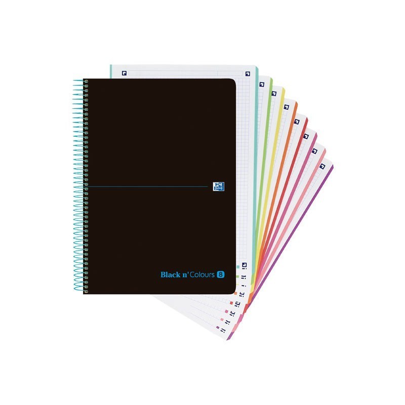 CUADERNO ESPIRAL MICROPERFORADO TAPA PLASTICO OXFORD BLACK'N COLOURS A4+ 160 HOJAS 8 BANDAS COLOR