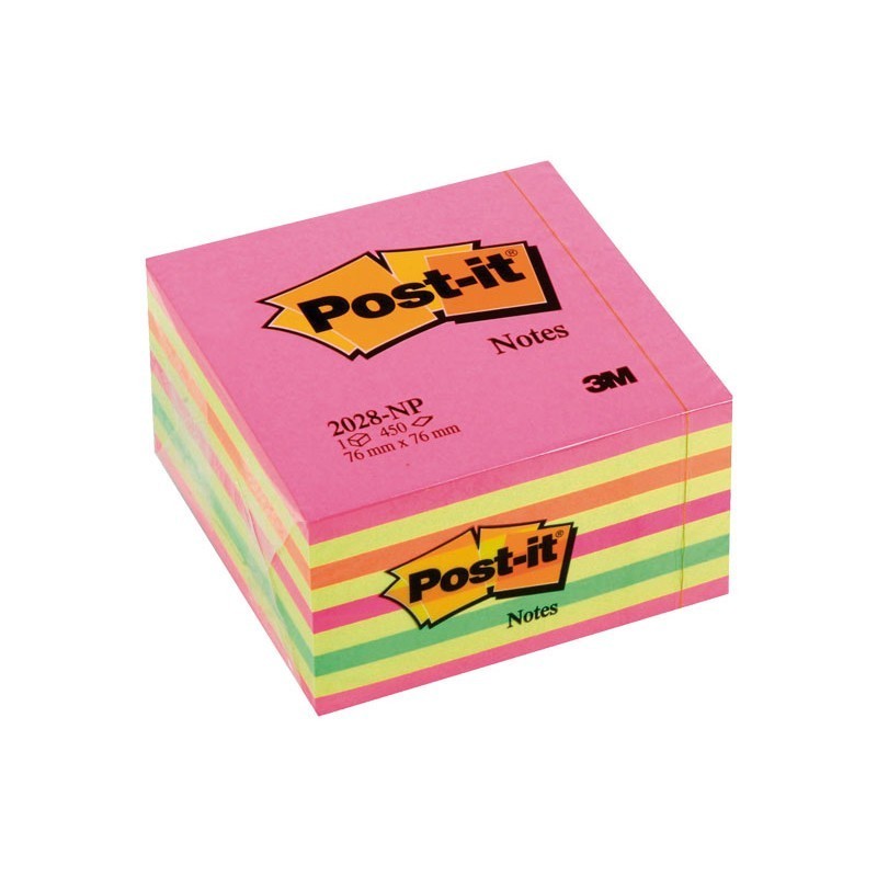 CUBO DE NOTAS ADHESIVAS POST-IT NEON ROSA-AMARILLO