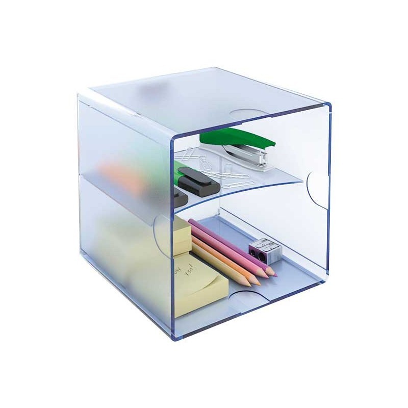 CUBO ORGANIZADOR CON BANDEJA DIVISORIA ARCHIVO 2000 AZUL TRANSLUCIDO