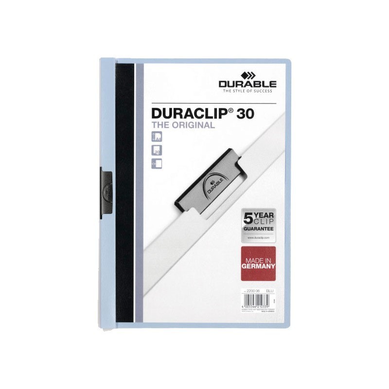 DOSSIER CON CLIP METALICO A4 30 HOJAS DURABLE DURACLIP AZUL CLARO