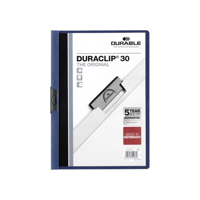 DOSSIER CON CLIP METALICO A4 30 HOJAS DURABLE DURACLIP AZUL OSCURO