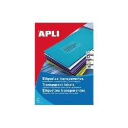 ETIQUETAS ADHESIVAS A4 CANTOS RECTOS POLIESTER 20 HOJAS APLI 210X297MM TRANSLUCIDA