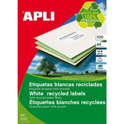 ETIQUETAS ADHESIVAS A4 CANTOS RECTOS RECICLADAS 100 HOJAS APLI 105X148 MM 2 SALIDAS