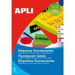 ETIQUETAS ADHESIVAS APLI A4 COLOR NARANJA FLUORESCENTE