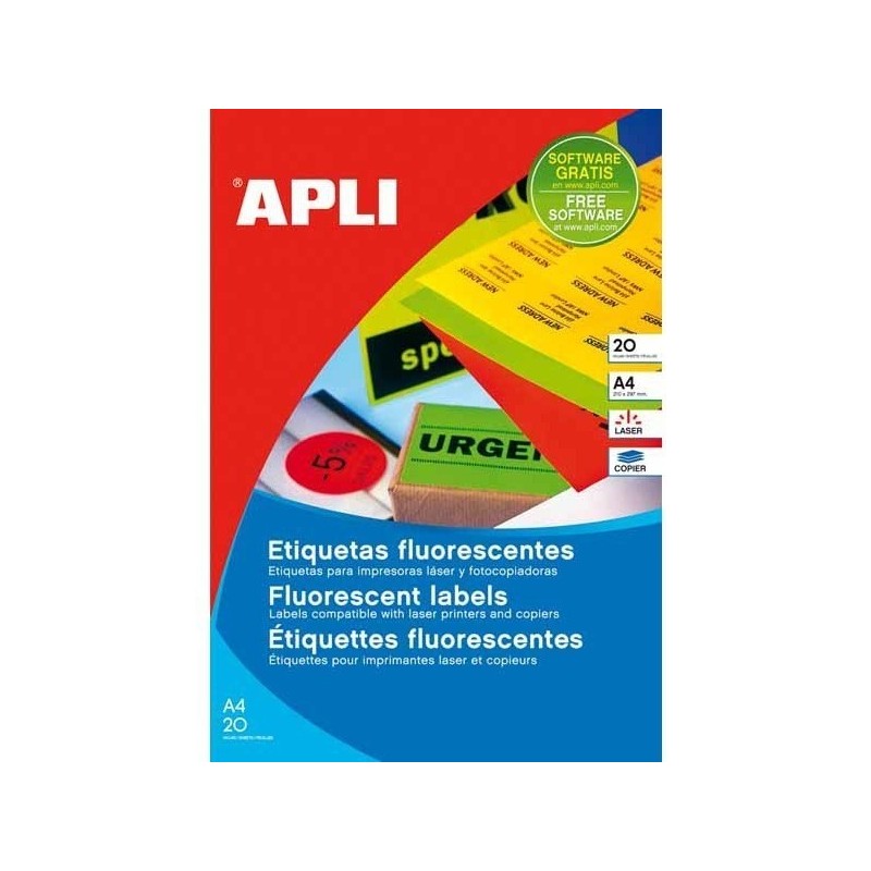 ETIQUETAS ADHESIVAS APLI A4 COLOR NARANJA FLUORESCENTE