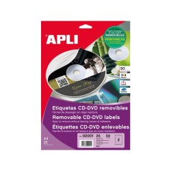 ETIQUETAS ADHESIVAS PARA CD-DVD  REMOVIBLES APLI 114 MM MATE REMOVIBLE