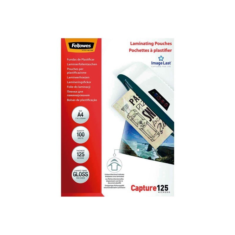 FUNDAS PARA PLASTIFICAR 125 MICRAS BRILLO FELLOWES CAPTURE A4