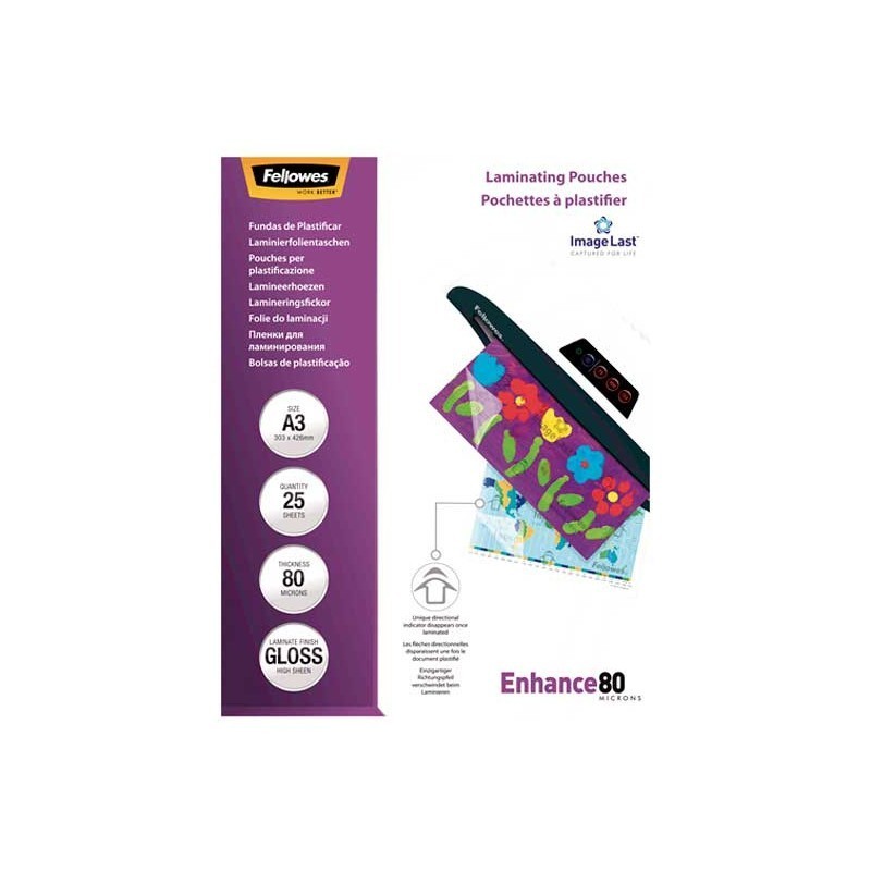 FUNDAS PARA PLASTIFICAR 80 MICRAS BRILLO FELLOWES ENHANCE A3