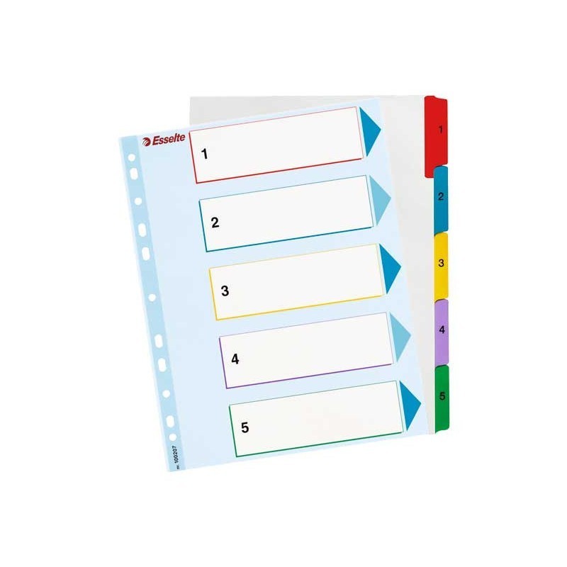 SEPARADORES DE CARTULINA A4 MAXI INDICE NUMERICO CON PESTAÑAS REESCRIBIBLES ESSELTE DEL 1 AL 5