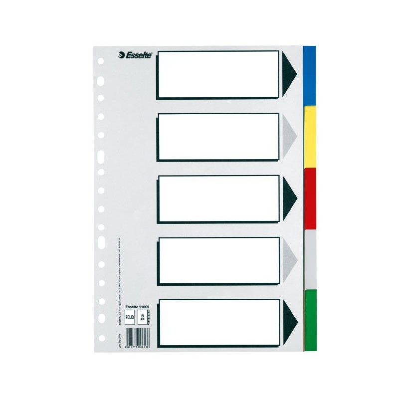 SEPARADORES DE PP COLORES CON INDICE BLANCO Y NEGRO ESSELTE FOLIO 5 PESTAÑAS