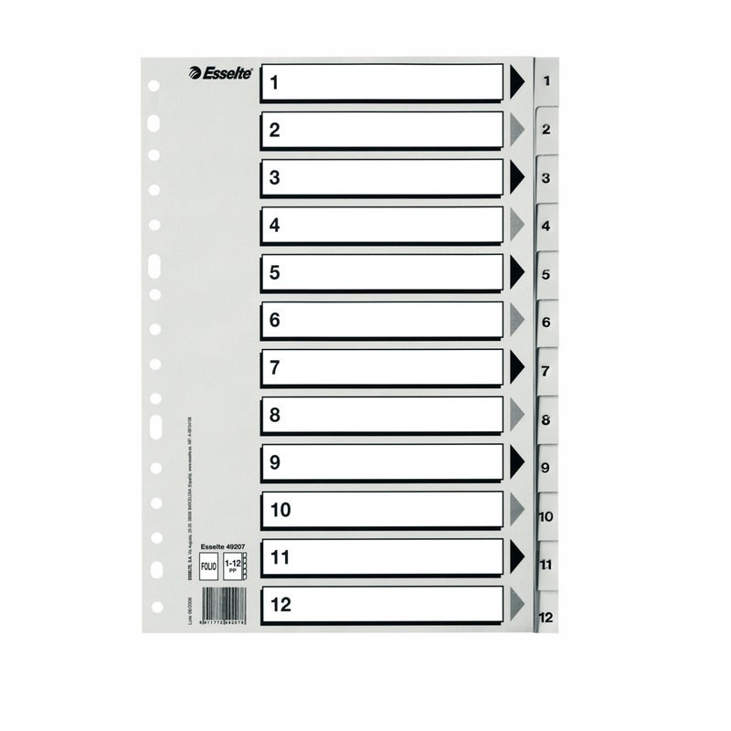 SEPARADORES DE PP FOLIO INDICE NUMERICO ESSELTE DEL 1 AL 31