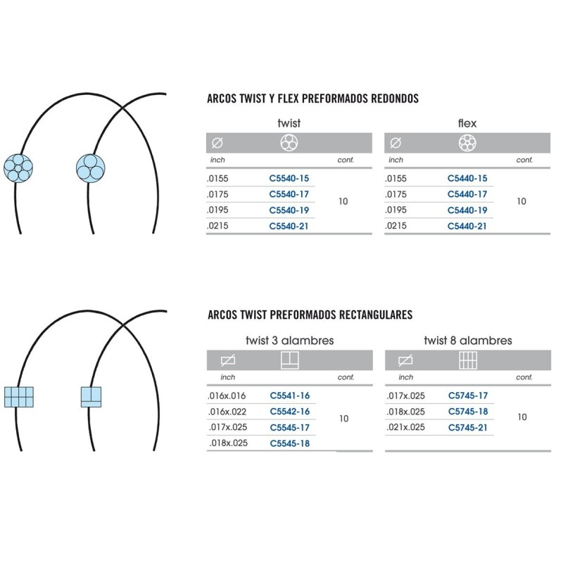 Arcos Trenzados LEONE .016"x.022" 3 hilos (Envase 10u.)