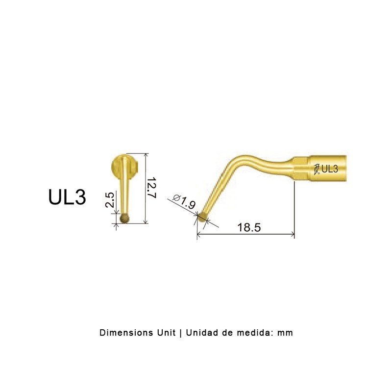 Punta cirugía Woodpecker UL3 para Mectron, Woodpecker Ultrasurgery y otros | osteotomía / osteoplastia