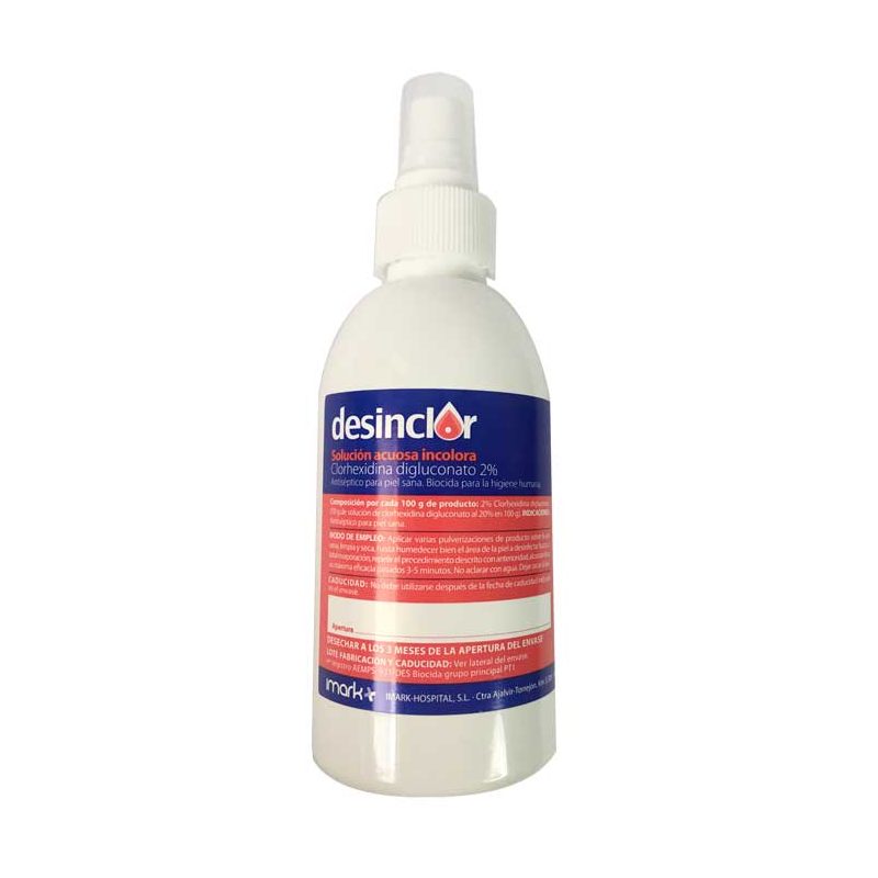 DESINCLOR SOLUCIÓN ACUOSA CLORHEXIDINA COLOREADA AL 2% C/PULVERIZADOR 250ML