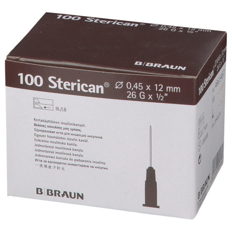 AGUJA STERICAN 26G 0,45 mm. X 12 mm. - CAJA DE 100 UDS